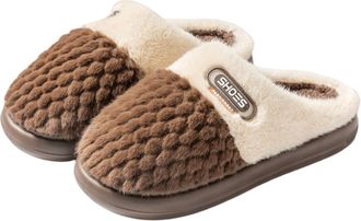 Generic Thick-Soled Cotton Slippers for Fall/Winter Warm and Non-Slip Indoor Shoes Fleece-Lined Postpartum Slippers (Coffee [Plush],2.5)