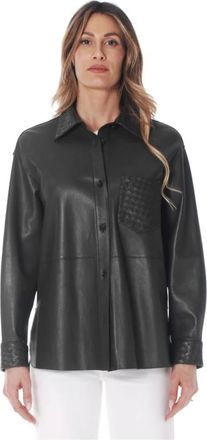 The Jackie Leathers Leren overshirt met borstzak en bewerkte manchetten - Dames - Jassen - Groen - Maat: 2XL Leer