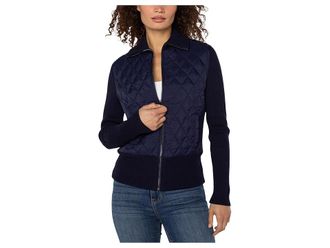 Liverpool L.A. Petite Long Sleeve Zip Front Sweater Jacket Womens Jacket Sleek Navy : PXL, Nylon