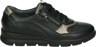 Waldläufer Schoenen, Dames, Zwart, 42 EU, Leer, Sportieve lage zwarte leren schoenen