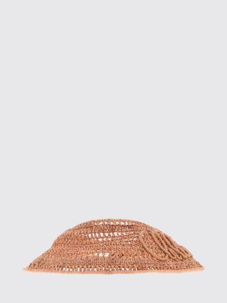 Chlo&eacute; Crochet Raffia Visor with Contrasting Embroidered Logo