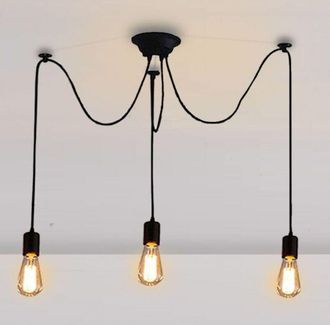 OEM L&aacute;mpara Colgante Retro Tipo Ara&ntilde;a E27, Color Negro, Longitud Ajustable Con Cable De 1,5 M, 3 Brazos