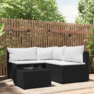 vidaXL Juego De Jard&iacute;n Con Cojines 4 Piezas Rat&aacute;n Sint&eacute;tico Negro Vidaxl