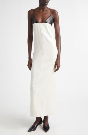 Brandon Maxwell The Bridges Wool & Silk Column Dress in Cream/Black at Nordstrom, Size 6