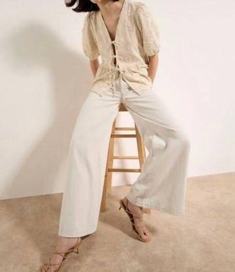 Apricot Grace Peplum Tie Top In Beige