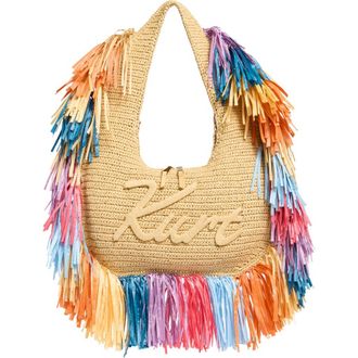Kurt Geiger Large Kurt Fringe Hobo Bag in Open Beige at Nordstrom