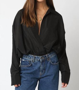 Olivaceous Brooki Collared Bodysuit In Black