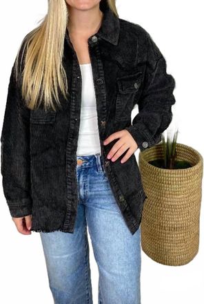 Entro Washed Corduroy Shacket In Black