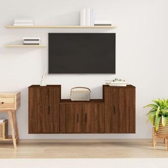 vidaXL Set Mobili Porta tv 3 pz Rovere Marrone in Legno Multistrato - Vidaxl