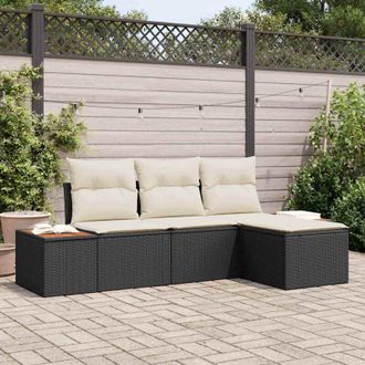 vidaXL Vidaxl - Conjunto De Sof&aacute; De Jard&iacute;n 4 Pcs Negro Y Crema 184 X 62 X 85 Cm
