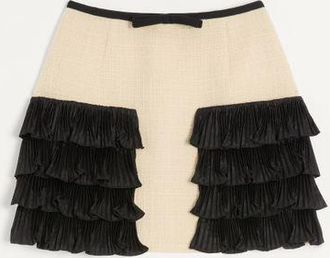 Valentino Short Skirt In Plain Wool Tweed Woman ALMOND/BLACK 36