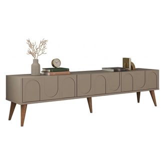 Dmora Mueble Para Tv Scafa, 3 Puertas, Apertura Abatible, 3 Compartimentos, 180x35x44h Cm Gris Topo