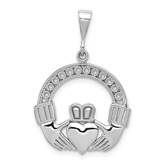 Diamond2Deal 14k White Gold Claddagh Pendant