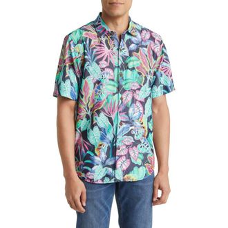 Tommy Bahama Mojito Bay Jungle Tropics Floral Short Sleeve Button-Up Shirt in Island Navy at Nordstrom, Size Xx-Large