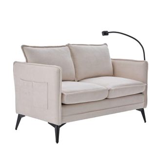 Urban Meuble Sof&aacute; de dos plazas en tela de chenilla beige con soporte para tel&eacute;fono