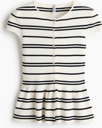 H&M Short-sleeved Peplum Cardigan in Cream/striped at Nordstrom, Size Xx-Large