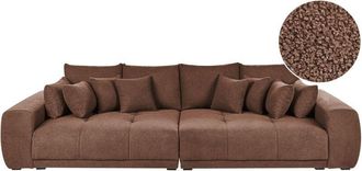 Beliani 4 Seater Sofa Brown Boucle Upholstery Extra Large Spacious with Pillows Scatter Cushions Wooden Legs Modern Living Room TORPO