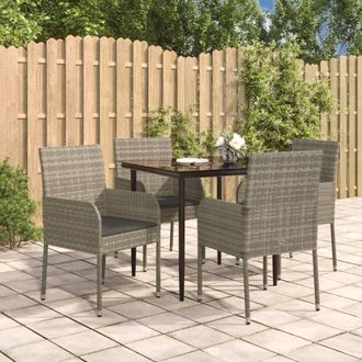 vidaXL Set Comedor Jard&iacute;n 5 Pzas Y Cojines Rat&aacute;n Sint&eacute;tico Negro Gris Vidaxl