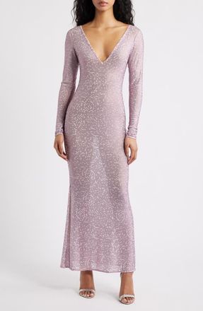 LoveShackFancy Belinda Crystal Long Sleeve Maxi Dress in Lilac Snow at Nordstrom, Size 00