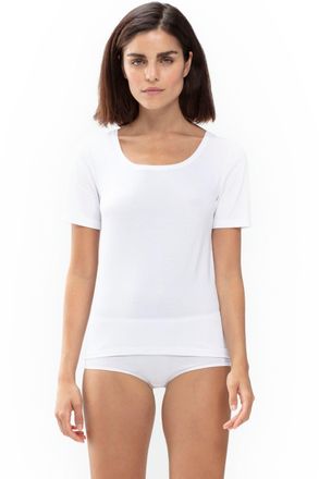 Mey Kurzarmshirt MEY Superfine Organic, Damen, Gr. 42, weiss (wei&szlig;), Single Jersey, Obermaterial: 92% Baumwolle, 8% Elasthan, schmal h&uuml;ftbedeckend, tiefer