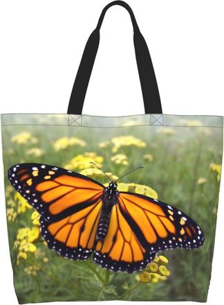 Generic Wild Flowers Monarch Butterfly Women Handbag Durable Handbag Lightweight Grocery Bags For Ladies Picnic Yoga