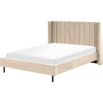 Beliani Beliani - Cama Con Somier De Terciopelo Beige 140 X 200 Cm Listones Moderno Villette
