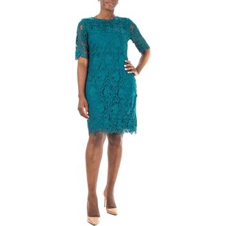 Nina Leonard Jewel Neck Lace Dress in Radiant T at Nordstrom Rack, Size X-Large