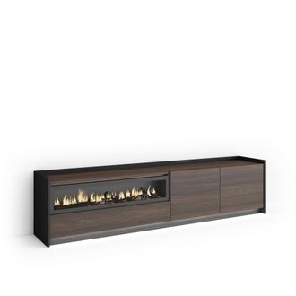 Skraut Home Mueble tv efecto madera roble negro 207x37x50cm chimenea efecto fuego