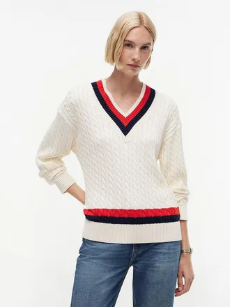 Tommy Hilfiger Womens Relaxed Fit Cable Knit Cricket Sweater - Calico - XL