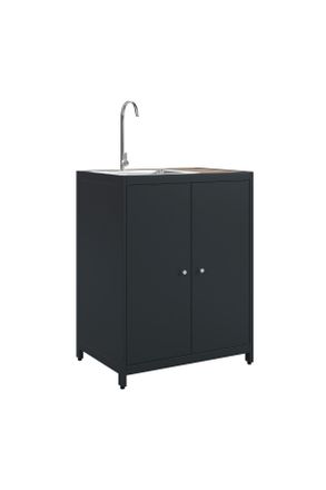 ambia GARDEN Outdoork&uuml;che, Anthrazit, Teakfarben, Metall, Kunststoff, 70x91x50 cm, Gartenm&ouml;bel, Outdoor K&uuml;chen