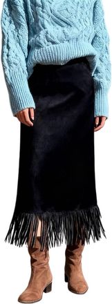 Generic Womens Fringe Trim Faux Suede Skirt, Western High Waisted Pencil Dressy, Fall Winter Midi Long Vintage Tassel Bottom Dress (Black,XXL)