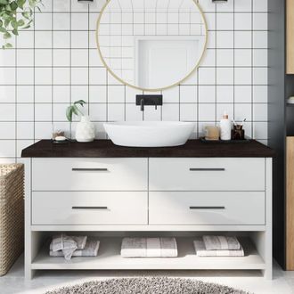Berkfield Home Bathroom Countertop Dark Brown 160x60x(2-6) cm Treated Solid Wood in Grey