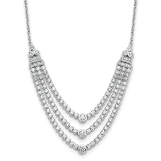Diamond2Deal 14K White Gold 2 3/4 Ct Lab Grown Diamond Triple Layer Necklace 18 Clarity VS, Color G-H