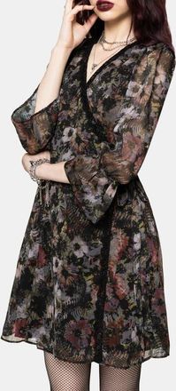 Disturbia Mortua Grunge Floral Print Mini Dress in Black at Nordstrom, Size 10