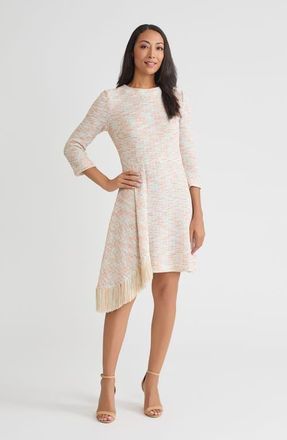 Misook Faux Wrap A-Line Melange Tweed Knit Dress in Fresh Mint/biscotti at Nordstrom, Size Xx-Large