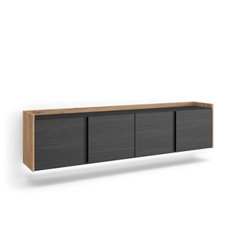 Skraut Home Skraut Home - Mueble Tv, Televisi&oacute;n, Muebles De Sal&oacute;n, Almacenaje, 207x35x50cm, Para Tv Hasta 80, Colgado, Suspendido, Led, Estilo Moderno, Negro Y Ro