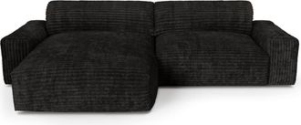 Sia Home Sof&aacute; cama izquierdo terciopelo de pana XXL negro 220 cm