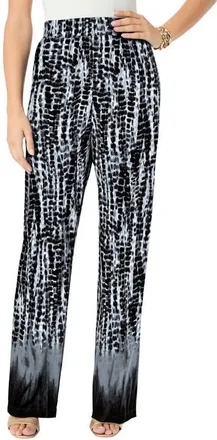 Roaman's Ultra Drape Pull On Pant in Black Tie Dye Border at Nordstrom, Size Medium