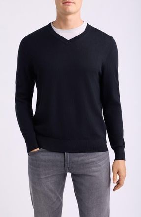 Nordstrom Cotton & Cashmere V-Neck Sweater in Black at Nordstrom, Size Xx-Large