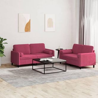 vidaXL Vidaxl - Juego De Sof&aacute;s Con Cojines 2 Piezas Terciopelo Rojo Tinto