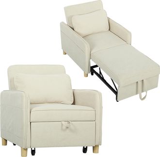 OEM Sill&oacute;n Cama Individual 3 En 1 Sof&aacute; Cama Plegable Con Respaldo Ajustable Y Coj&iacute;n Para Sal&oacute;n 74x85,5x82 Cm Beige