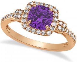 Allurez Amethyst & Diamond Diamond Halo Engagement Ring 14k Rose Gold (1.01ct)