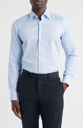 BOSS Hank Slim Fit Light Blue Neat Stretch Cotton Dress Shirt in Light/Pastel Blue at Nordstrom, Size 15.5 - R