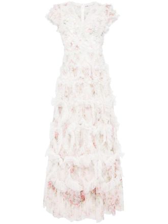 Needle & Thread Paradise Garden jurk met ruches - Wit
