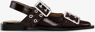 Ganni Red Feminine Buckle Ballerinas in Snake Burgundy