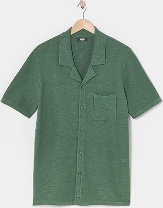 Jacamo Khaki Knitted Cuban Collar Shirt