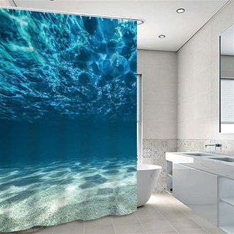 OEM Cortina De Ducha Azul Antimoho Con Gancho, Cortina De Ducha De Tela, Cortina De Ducha Para Ba&ntilde;o, Dise&ntilde;o Mundo Submarino, 180 Cm X 180 Cm