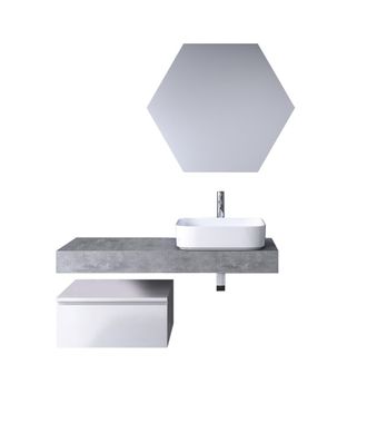Aquadesign Mueble de baño de 4 piezas en melamina cemento/blanco