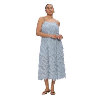 Selected Slfmyline Regular Midi Strap Dress - Dames - Jurken - Blauw - Maat: M Satijn