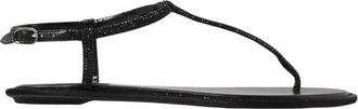 Rene Caovilla Zwarte Platte Sandalen met Versiering - Dames - Sandalen - Zwart - 36 EU - Schoenen